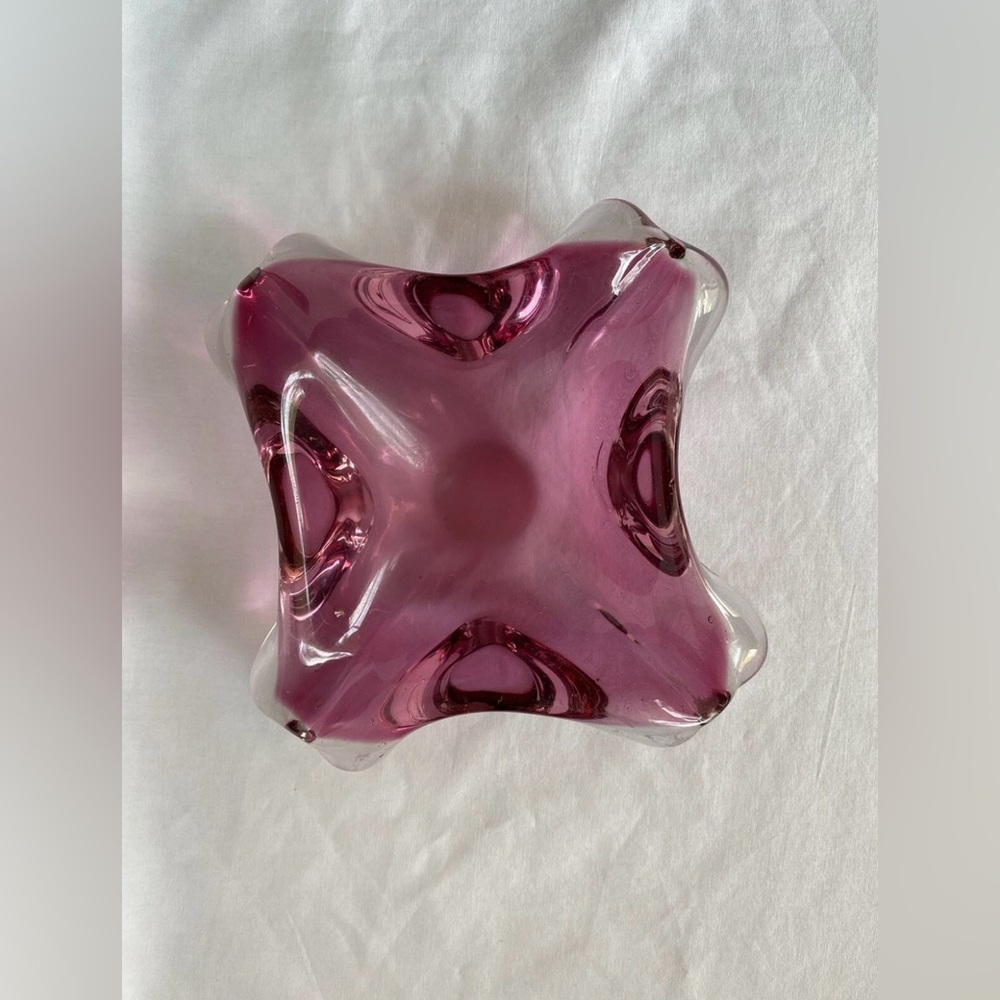 Pink and Clear Art Glass Cigar Ashtray - Picture 3 of 7